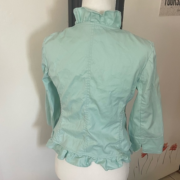 Petite Mint green 3/4 sleeve dress jacket with ruffles and pockets from Talbots - Picture 7 of 9